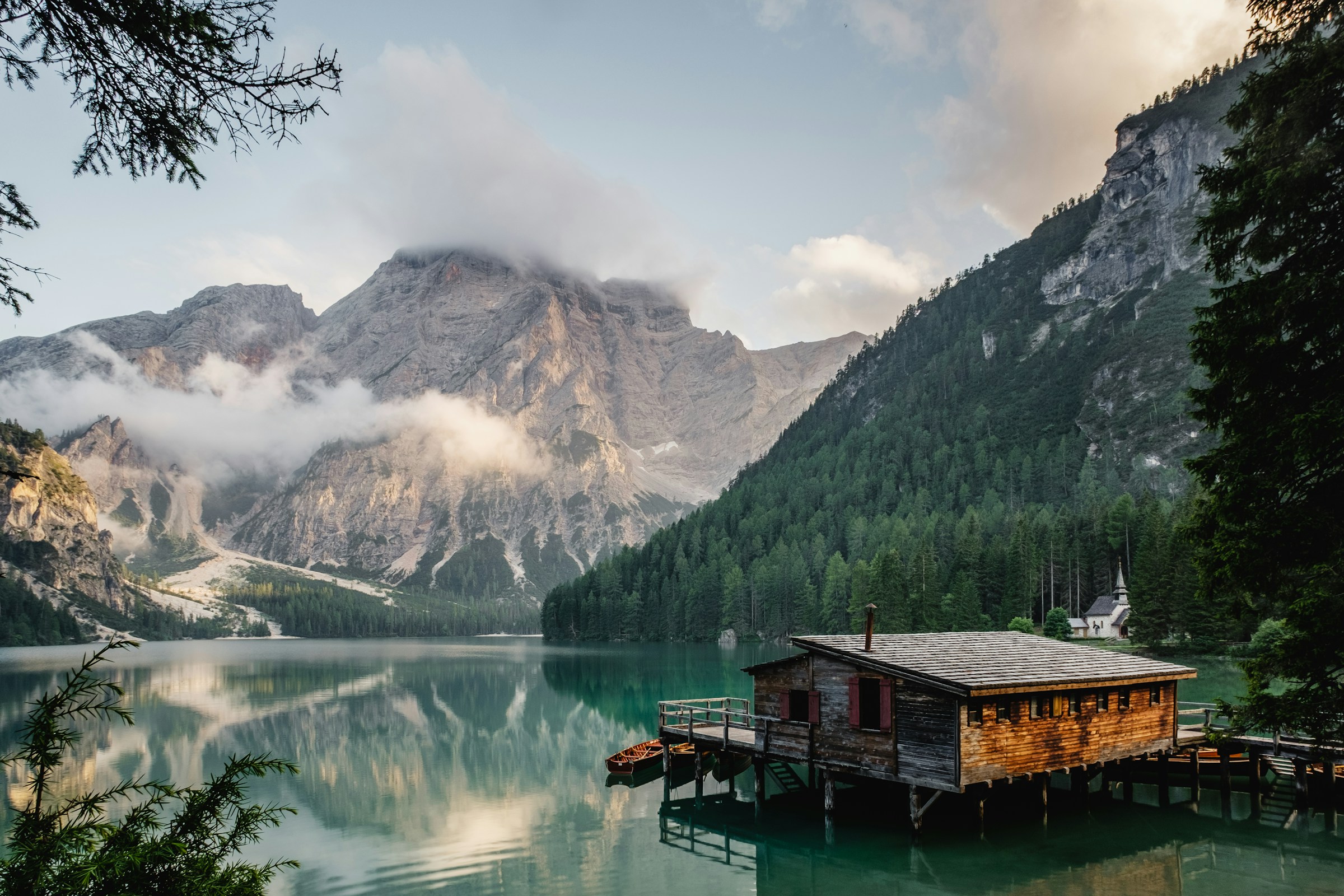 Mountain lake beneath a wide sky